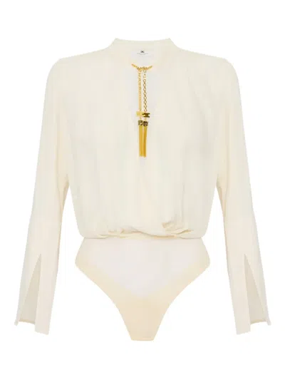 ELISABETTA FRANCHI TASSEL-EMBELLISHED GEORGETTE BODYSUIT