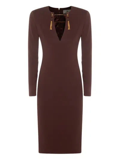 Elisabetta Franchi Tassel-embellished Long-sleeve Dress In Burgundy