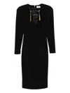 Elisabetta Franchi Shoulder Reinforced V-neckline Midi Dress With Split In Black