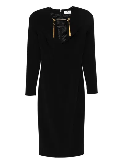 Elisabetta Franchi Tassel-embellished Long-sleeved Day Dress In Black