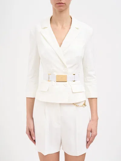 Elisabetta Franchi Technical Bioelastic Fabric Jacket In White