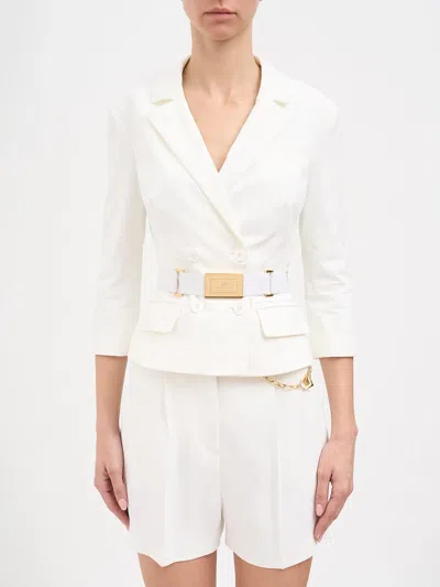 Elisabetta Franchi Technical Bioelastic Fabric Jacket In White