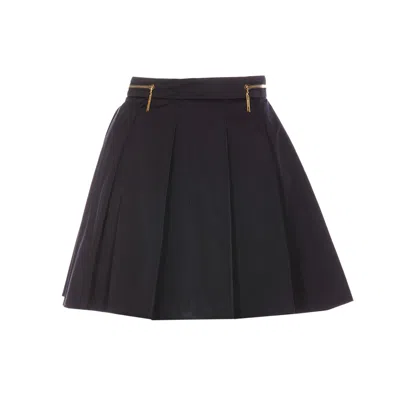 Elisabetta Franchi Technical Nylon Pleated Zipped Skirt In Black