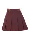 Elisabetta Franchi Technical Nylon Zipped Pleated Mini Skirt In Rojo Oscuro