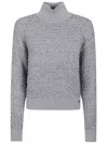 Elisabetta Franchi Textured Bouclé Sweater With High Neck In Gray