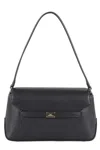 Elisabetta Franchi Textured Faux Leather Shoulder Bag With Logo Plaque
