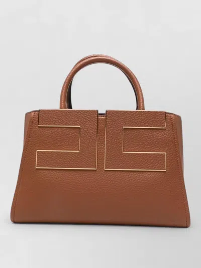 Elisabetta Franchi Textured Faux Leather Shoulder Tote Bag In Brown