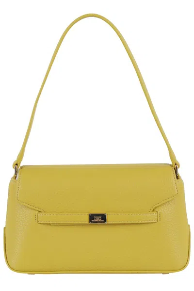 Elisabetta Franchi Textured Finish Shoulder Bag With Logo-embellished Strap In Curry