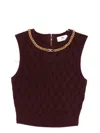 Elisabetta Franchi Cropped Sleeveless Sweater Gold Chain Detail In Black