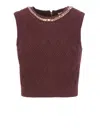 Elisabetta Franchi Textured Geometric Knit Sleeveless Sweater In Burgundy