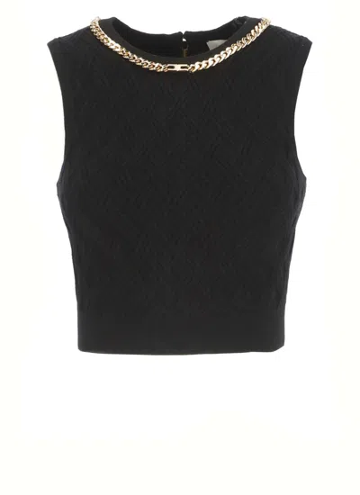 ELISABETTA FRANCHI TEXTURED GEOMETRIC PATTERN BLACK SWEATER
