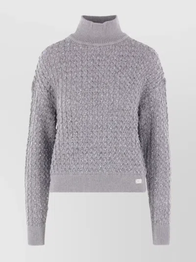 ELISABETTA FRANCHI TEXTURED HIGH NECK SWEATER SEQUINS