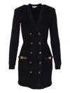 Elisabetta Franchi Textured Knit Black Midi Dress With Double-breasted Design In Black