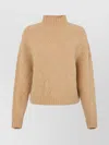 Elisabetta Franchi Textured Knit Mock Neck Top With Long Sleeves In Brown