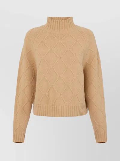 ELISABETTA FRANCHI TEXTURED KNIT MOCK NECK TOP WITH LONG SLEEVES
