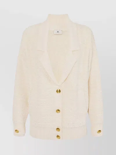 Elisabetta Franchi Textured Knitwear Shawl Collar In Neutral