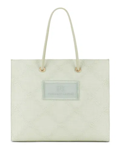 Elisabetta Franchi Textured Logo-plaque Tote Bag In Green