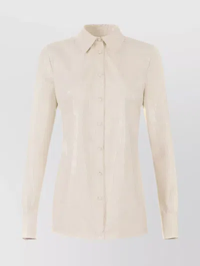 Elisabetta Franchi Textured Long Sleeve Collared Shirts Collection In Neutral