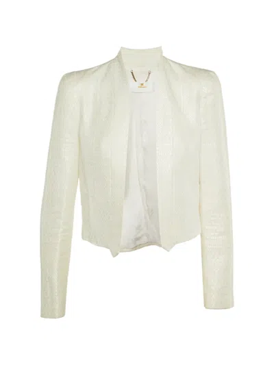Pre-owned Elisabetta Franchi Textured Long-sleeved Blazer In White