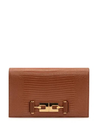 Elisabetta Franchi Textured Mini Clutch Pochette With Raised Detail In Sigaro