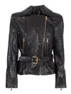 Elisabetta Franchi Textured Sheepskin Leather Jacket With Asymmetrical Zipper In Black