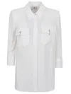 Elisabetta Franchi Three-quarter Sleeve White Shirt With Flap Pockets In White