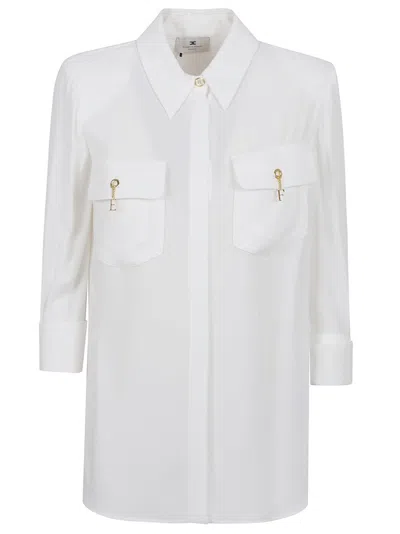 ELISABETTA FRANCHI THREE-QUARTER SLEEVE WHITE SHIRT WITH FLAP POCKETS