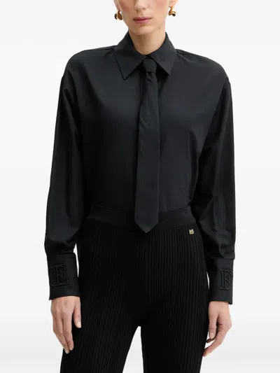 Elisabetta Franchi Tie-detail Embroidered-cuffs Shirt In Black