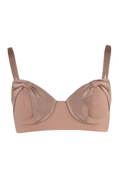 Elisabetta Franchi Tie Details Crêpe Top In Beige