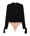 Elisabetta Franchi Tie-neck Bodysuit-style Blouse In Georgette Fabric With Embroideries In Black