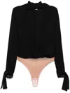 Elisabetta Franchi Tie-neck Bodysuit-style Blouse In Georgette Fabric With Embroideries In Black
