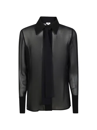 Elisabetta Franchi Shirt Long Sleeves Pointed Collar Tie Detail In Black