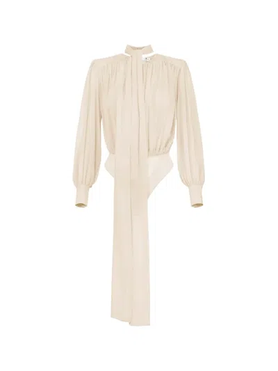 Elisabetta Franchi Tie-neck Bodysuit In Neutral