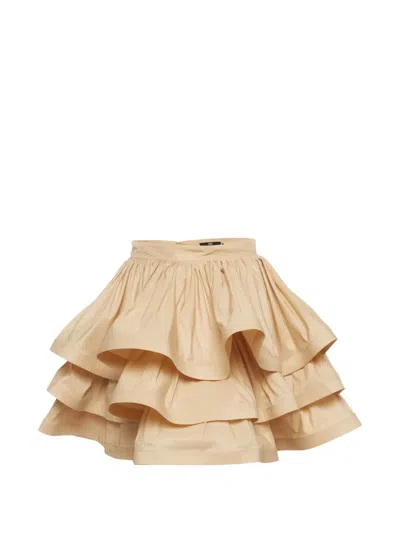 Pre-owned Elisabetta Franchi Tiered Ruffle Mini Skirt In Neutrals