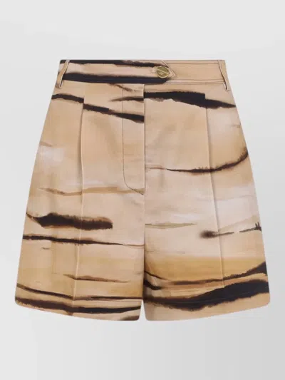 Elisabetta Franchi Tiger Motif Tailored Shorts Belt Loops In Brown