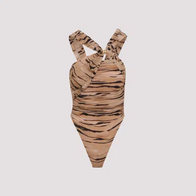 Elisabetta Franchi Tiger Print Mini Bodysuit In Nude