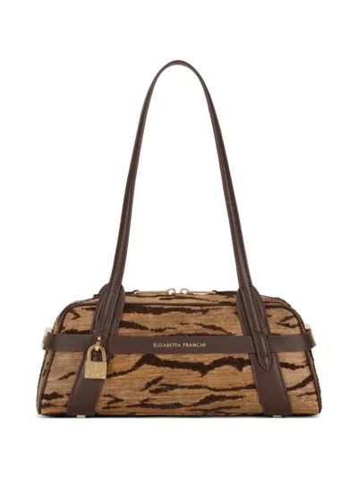 Elisabetta Franchi Tiger Stripe Padlock Shoulder Bag In Brown