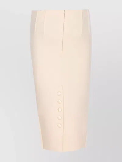 Elisabetta Franchi Tight Fit High Waist Skirt With Button And Seam Accents In Neutral