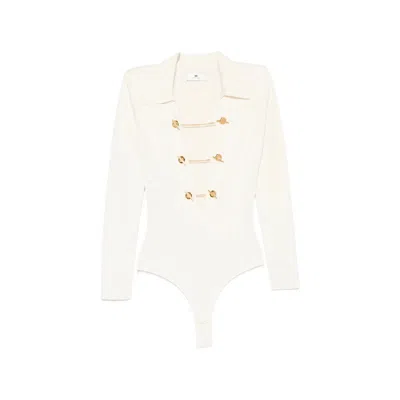 Elisabetta Franchi Toggle-chain Ribbed-knit Bodysuit In Animal Print