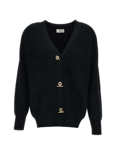 Elisabetta Franchi Toggle-fastening Ribbed-knit Cardigan In Black