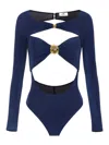 Elisabetta Franchi Bodysuit Cut-out Long Sleeve Stretch Top In Blue