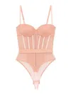 Elisabetta Franchi Logo-waistband Bodysuit In Nude & Neutrals