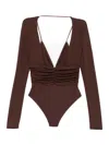 Elisabetta Franchi Brown Long-sleeve Top With Deep V-neckline In Brown