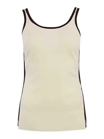 Elisabetta Franchi Viscose Top With Logo Bands In Neutral