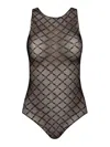 Elisabetta Franchi Sheer Patterned Tulle Bodysuit In Black