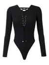 Elisabetta Franchi Lace-up Bodysuit Long Sleeves In Black