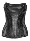 Elisabetta Franchi Bustier Top With Crocodile Texture And Sheer Panels In Black