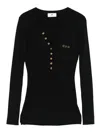 Elisabetta Franchi Fitted Ribbed Sweater With Asymmetrical Button Detail In Black