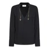 Elisabetta Franchi Chain Detail V-neck Pleated Back Top In Black