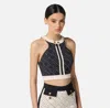 Elisabetta Franchi Charm Detail Crop Top With Geometric Pattern In Black